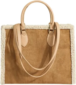 Large Suede Tote Purse for Women Furry Shoulder Crossbody Bag Handbags Fluffy Fuzzy Satchel for Autumn Winter