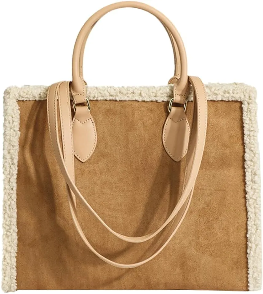 Large Suede Tote Purse for Women Furry Shoulder Crossbody Bag Handbags Fluffy Fuzzy Satchel for Autumn Winter