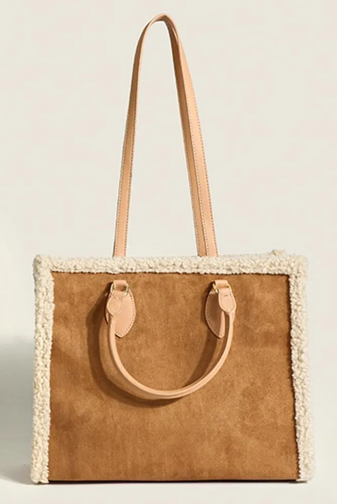 Large Suede Tote Purse for Women Furry Shoulder Crossbody Bag Handbags Fluffy Fuzzy Satchel for Autumn Winter
