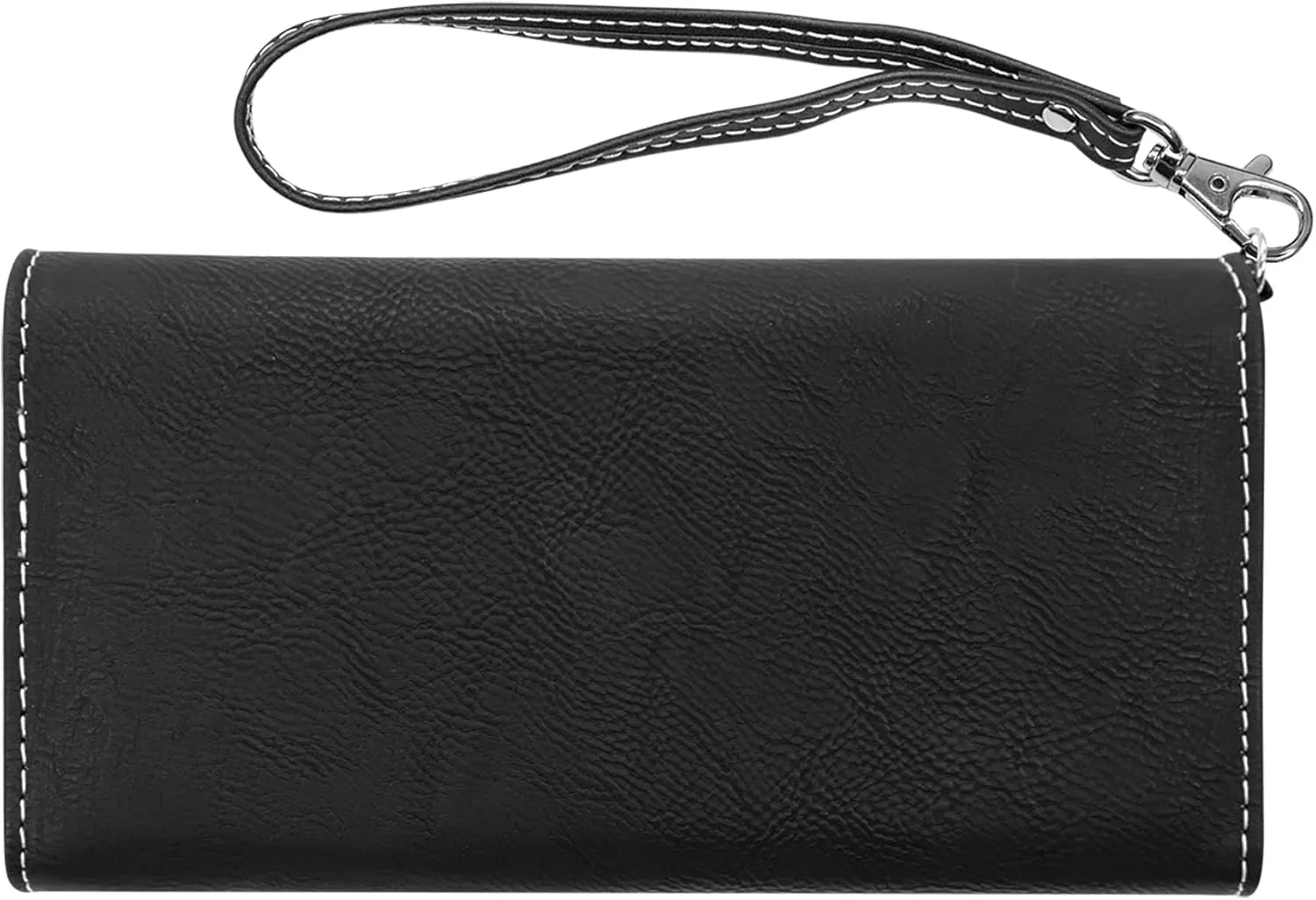 LaserGram Faux Leather Womens Wallet with Strap, Monarch Butterfly, Personalized Engraving Included (Black with Silver)