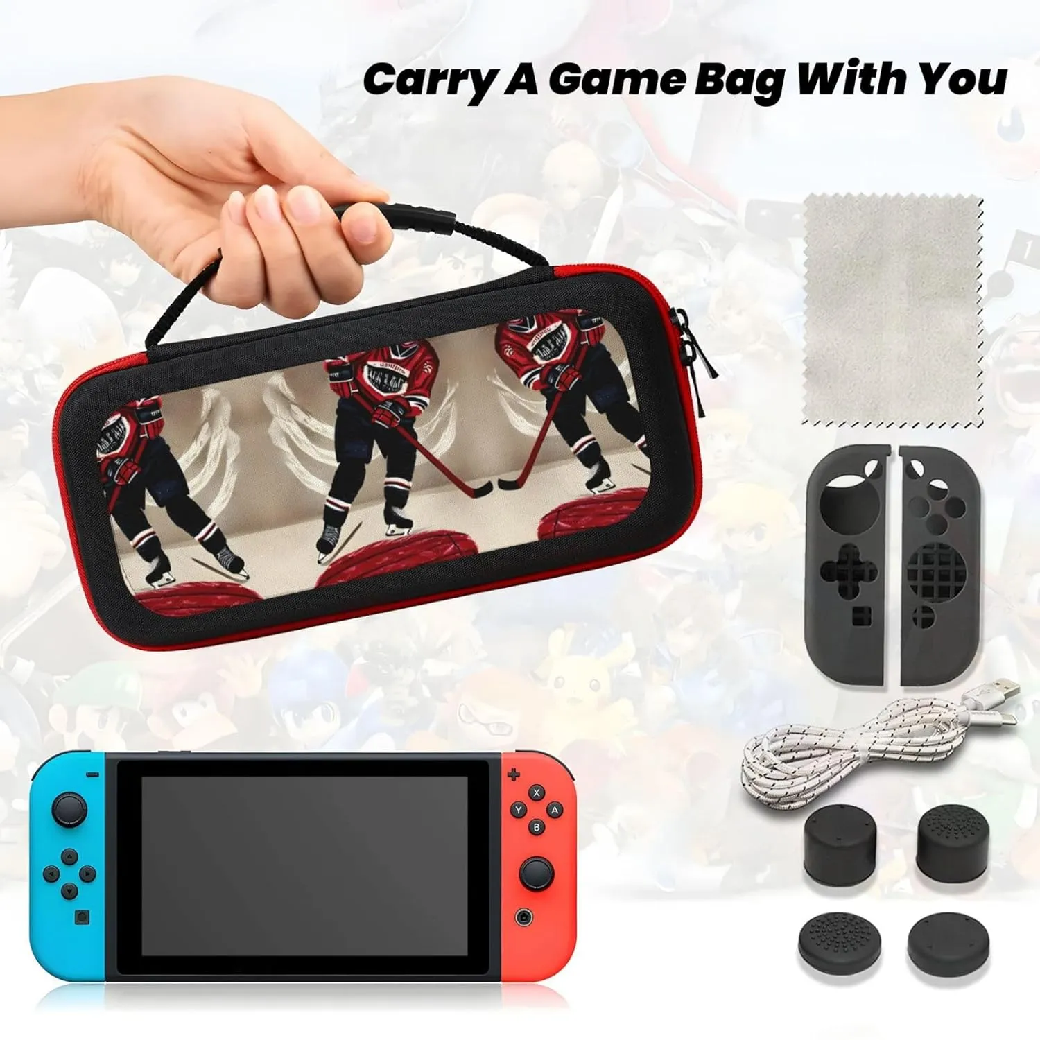 LASPEET Hockey Sports Carrying Case For Switch Oled,Hardshell Storage Bag With 20 Game Cartridges For Switch Console