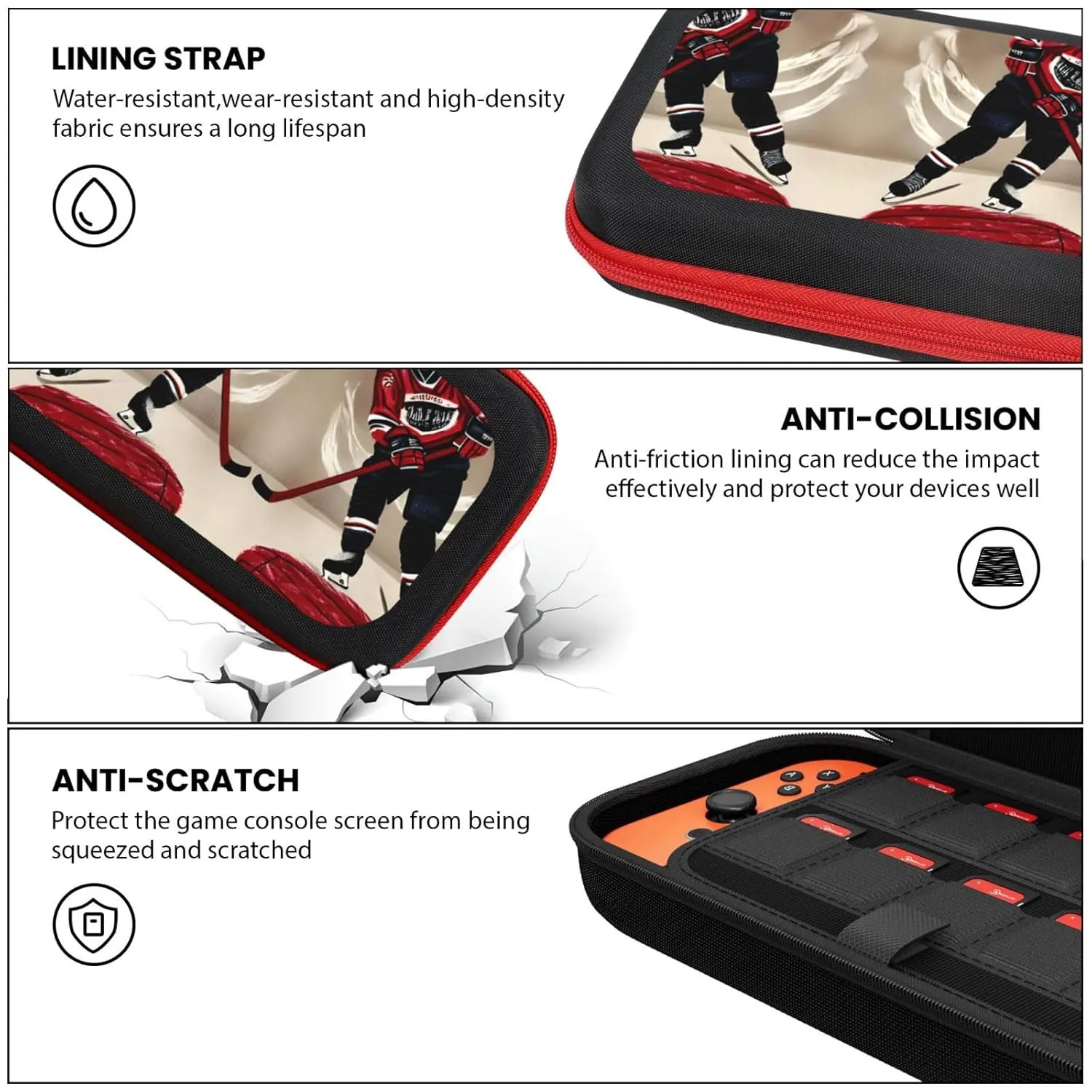 LASPEET Hockey Sports Carrying Case For Switch Oled,Hardshell Storage Bag With 20 Game Cartridges For Switch Console