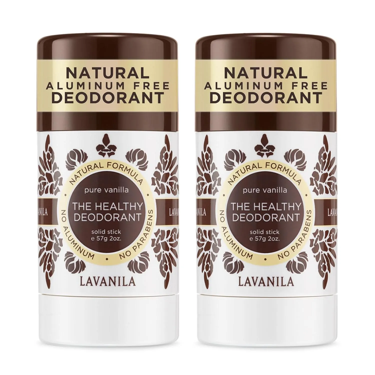 Lavanila Pure Vanilla Deodorant for Women 2-Pack (2 Oz Each) - Natural Aluminum Free Solid Stick Deodorant, Made In USA, Vegan