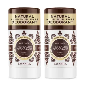 Lavanila Pure Vanilla Deodorant for Women 2-Pack (2 Oz Each) - Natural Aluminum Free Solid Stick Deodorant, Made In USA, Vegan