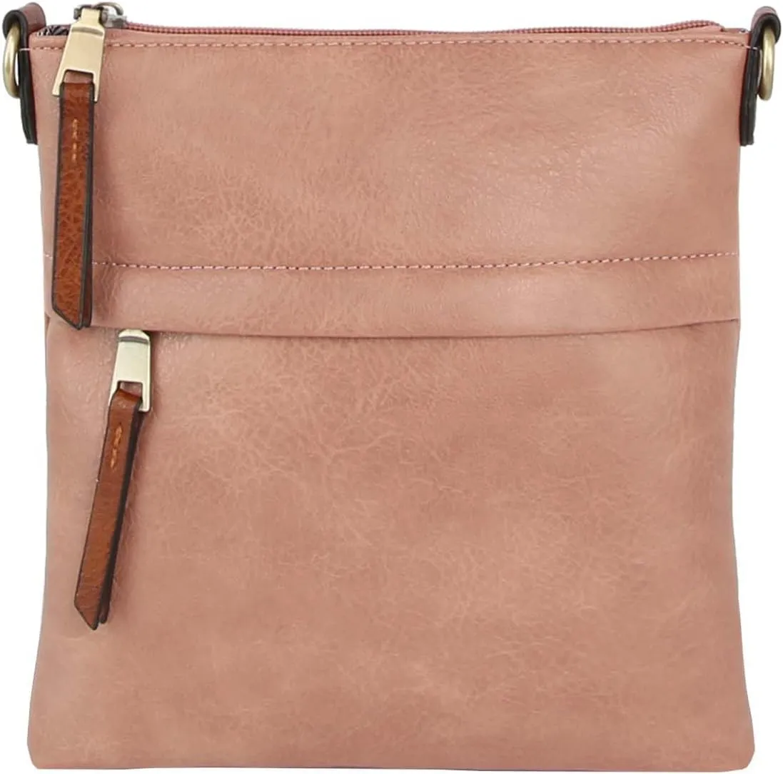 Le Miel Vegan Leather Double Zipper Square Crossbody Bag - Chic Companion for Women's Everyday Casual Occasions