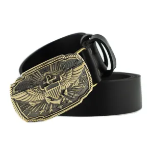 Leather belt US Aviation with handmade Marines Navy solid brass buckle, Marine Seaborne command aviation military buckle