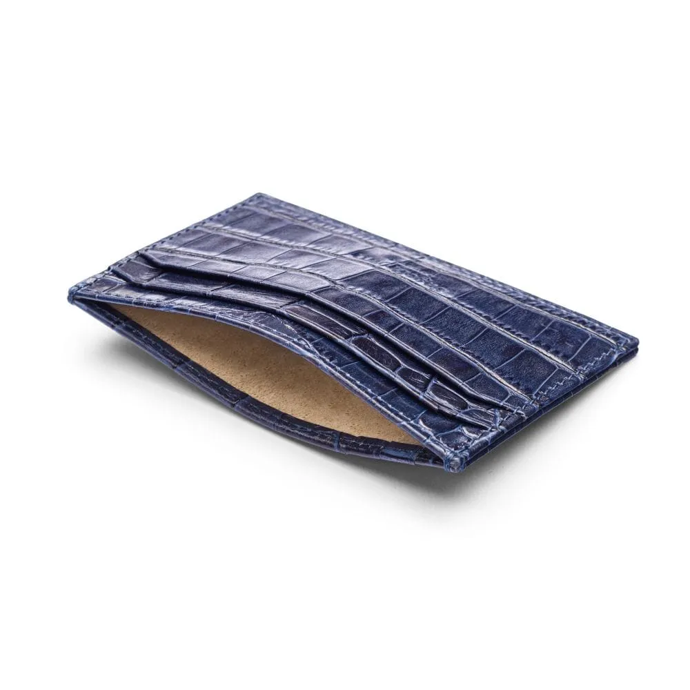 Leather Flat Credit Card Holder - Navy Croc-Effect