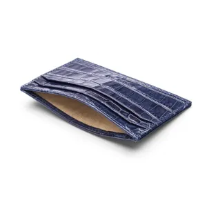 Leather Flat Credit Card Holder - Navy Croc-Effect