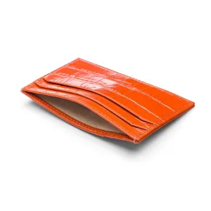 Leather Flat Credit Card Holder - Orange Croc-Effect