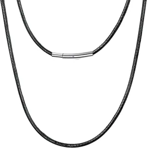 Leather Necklace Cord with Stainless Steel Clasp, Black/Brown Color Waterproof Wax Rope Chain 2mm 3mm Wide Braided Cord String Necklaces for Men Women 16"-30"