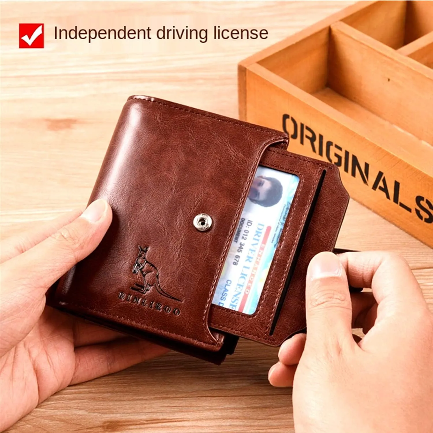 Leather Wallet for Men with zipper, RFID blocking bifold wallets with Separate ID Card window Cartera Para Hombre(Brown)