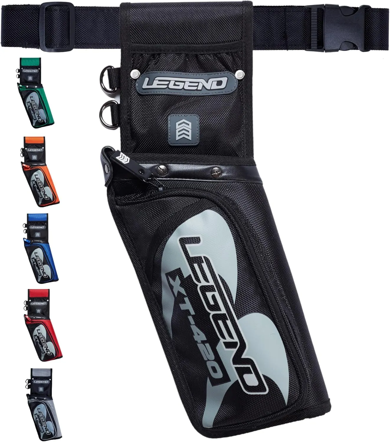 Legend XT420 Field Quiver - Left or Right-Handed Quiver Arrow Holder, Archery Quiver with 3 Arrow Tube, Durable Nylon Hip Quivers with Multiple Pockets for Archery Accessories, Score Card & Tools