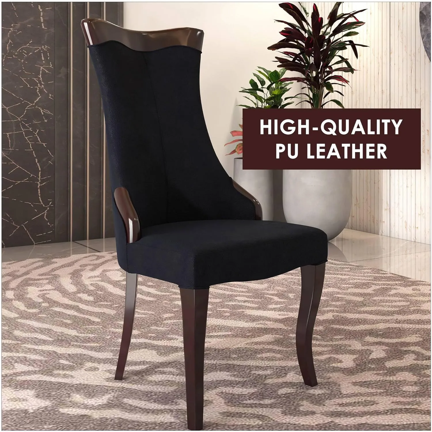 LeisureMod Modern Dining Chair Upholstered in Velvet Cozy Accent Kitchen with Rubberwood Legs Novara Series Set of 2 in Velvet Black