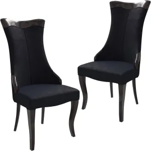 LeisureMod Modern Dining Chair Upholstered in Velvet Cozy Accent Kitchen with Rubberwood Legs Novara Series Set of 2 in Velvet Black