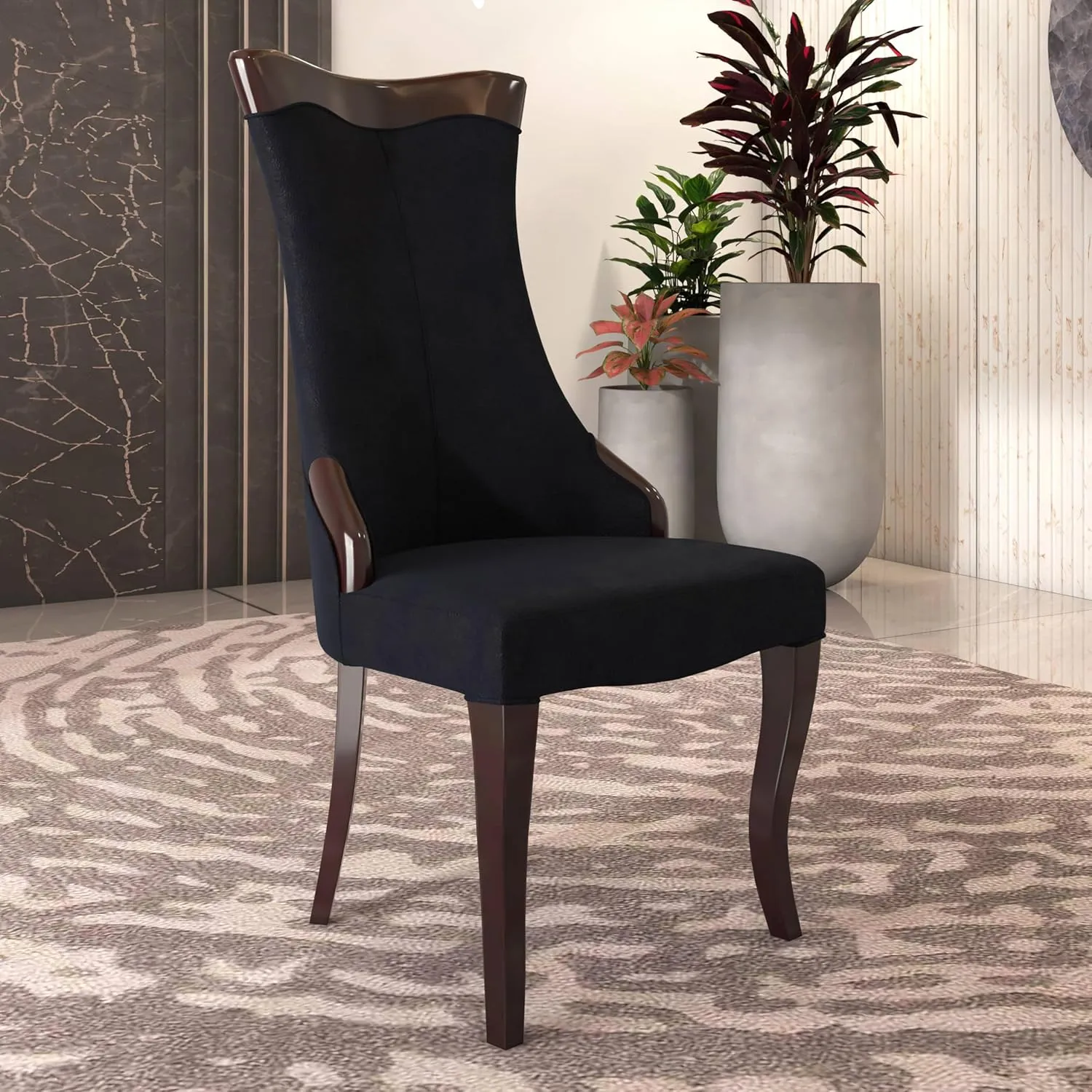 LeisureMod Modern Dining Chair Upholstered in Velvet Cozy Accent Kitchen with Rubberwood Legs Novara Series Set of 2 in Velvet Black