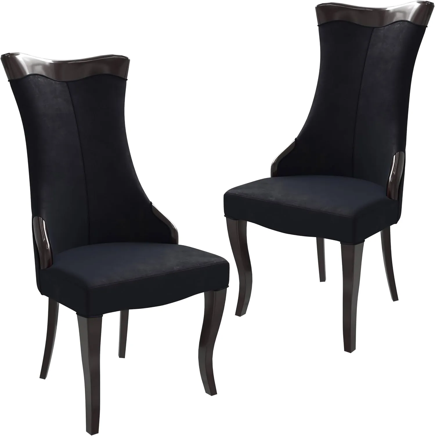LeisureMod Modern Dining Chair Upholstered in Velvet Cozy Accent Kitchen with Rubberwood Legs Novara Series Set of 2 in Velvet Black