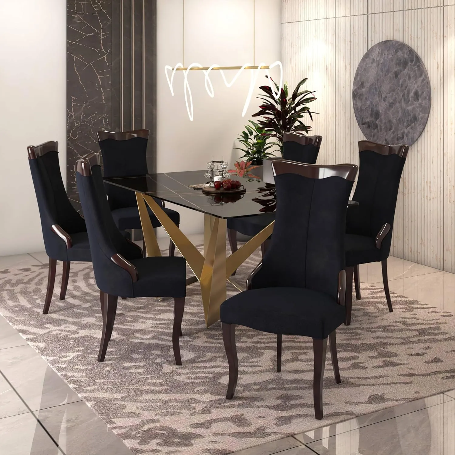 LeisureMod Modern Dining Chair Upholstered in Velvet Cozy Accent Kitchen with Rubberwood Legs Novara Series Set of 2 in Velvet Black