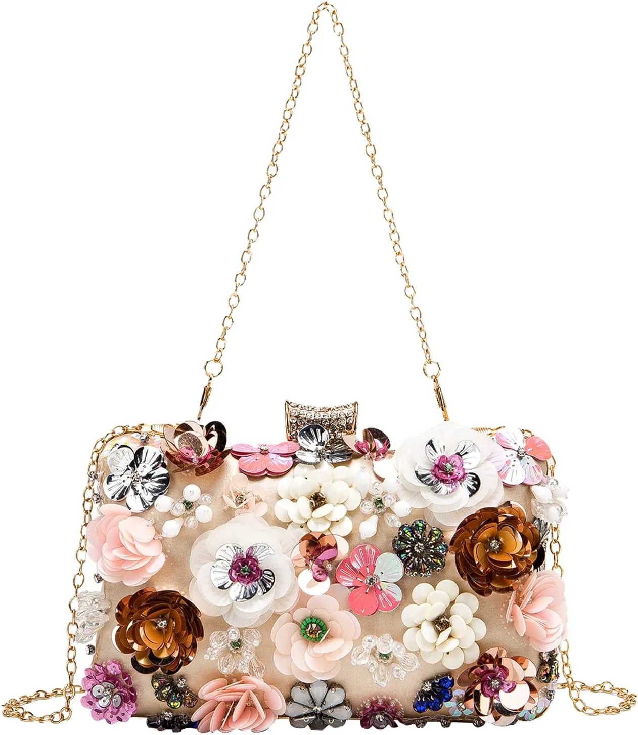 LETODE Flower Clutch Purse Evening Bag for Women Formal Party Handbag Chain Strap Shoulder Bag