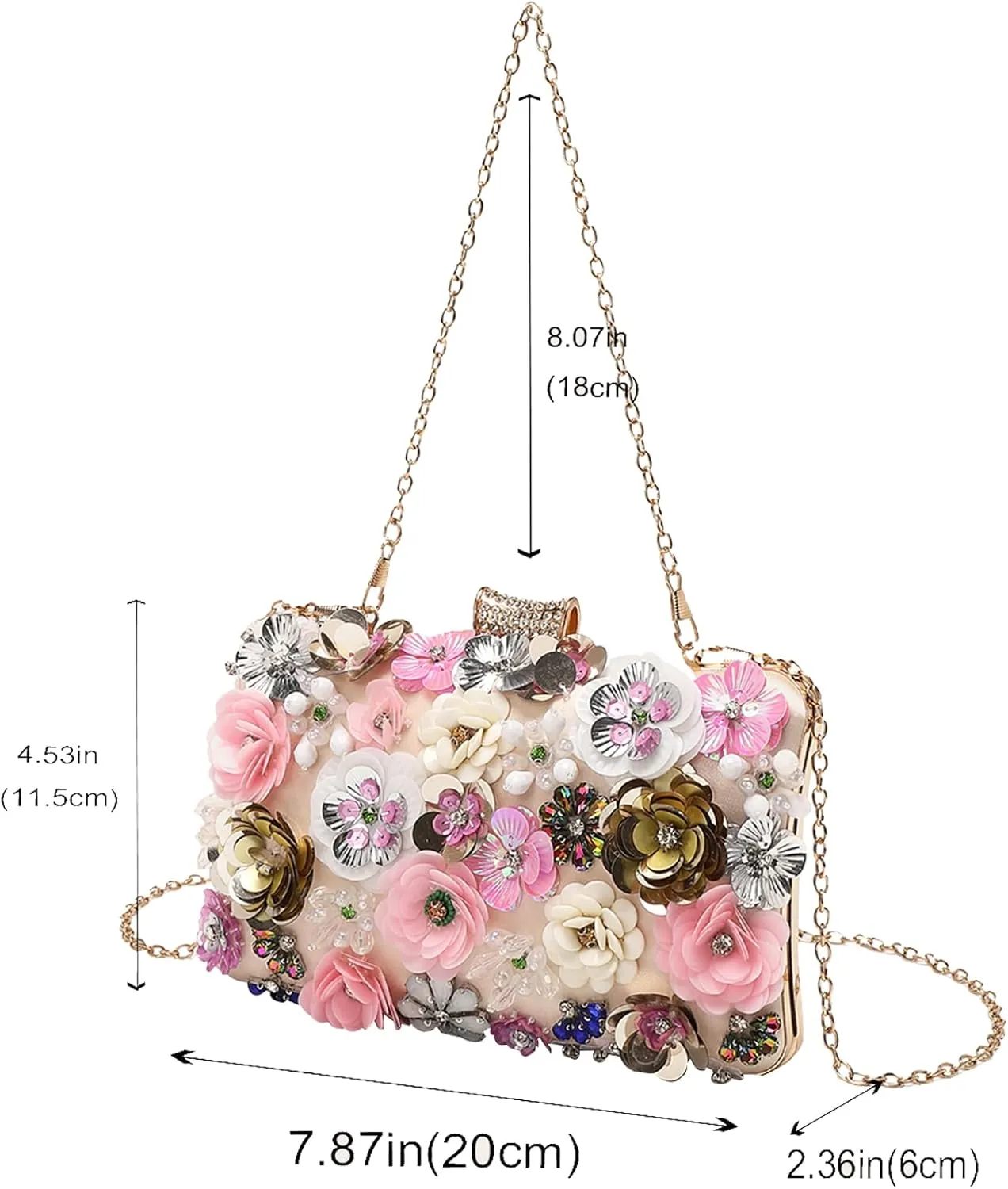 LETODE Flower Clutch Purse Evening Bag for Women Formal Party Handbag Chain Strap Shoulder Bag