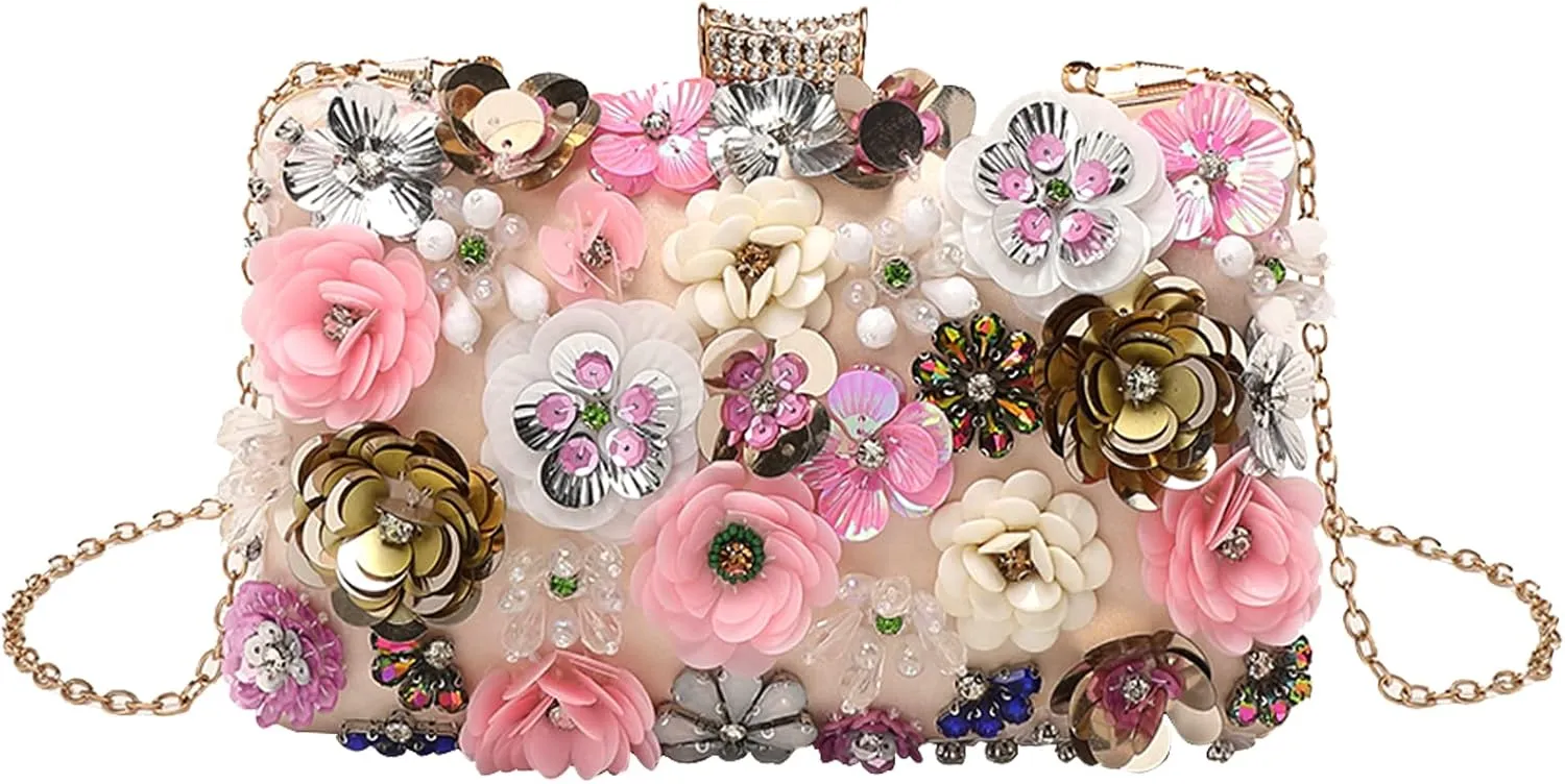 LETODE Flower Clutch Purse Evening Bag for Women Formal Party Handbag Chain Strap Shoulder Bag