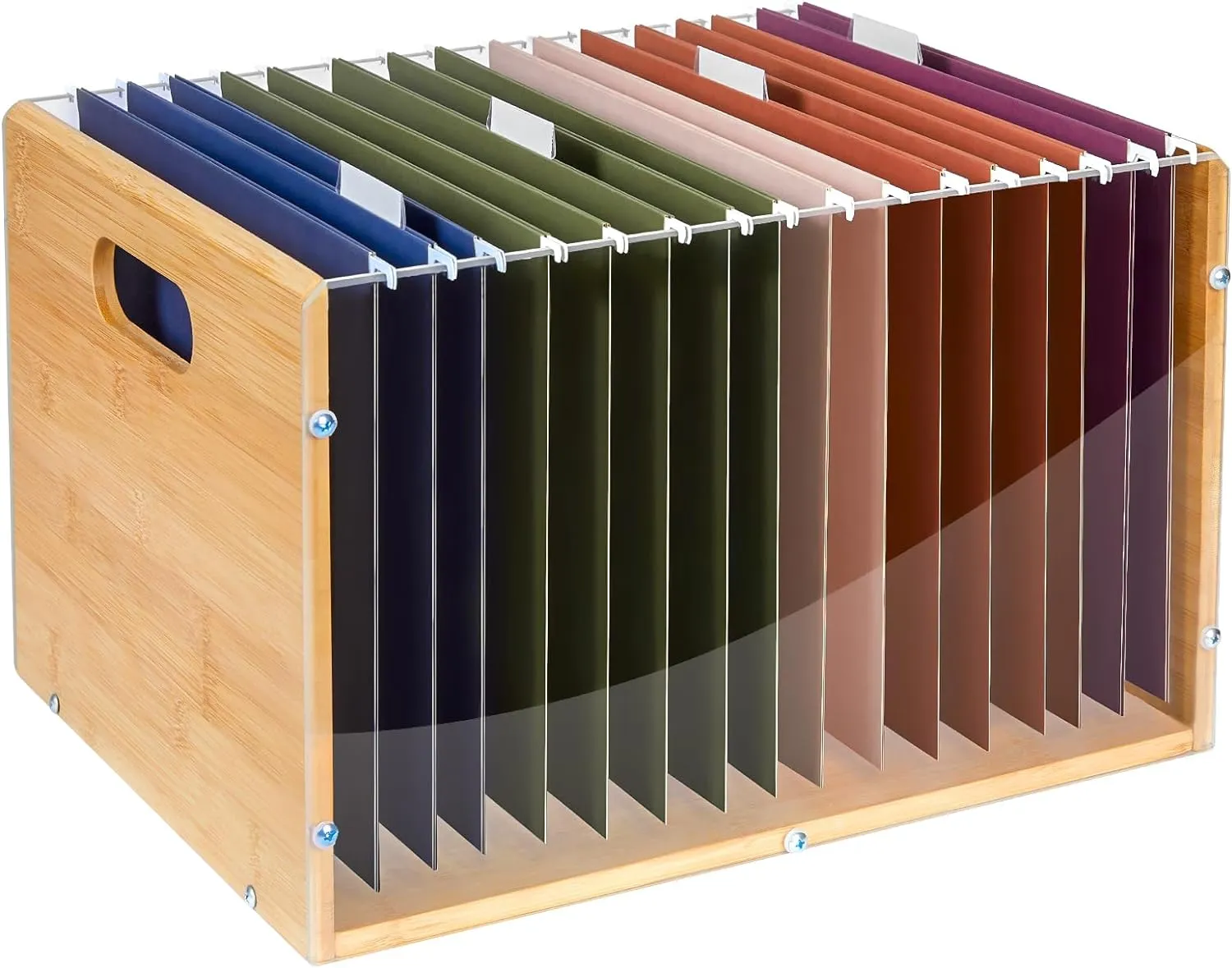 Letter/Legal Bamboo Acrylic File Box Organizer, Hanging File Folder Storage Boxes, Decorative Document Crate Transparent Filing Bin with Handle for Home Office Desk