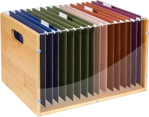 Letter/Legal Bamboo Acrylic File Box Organizer, Hanging File Folder Storage Boxes, Decorative Document Crate Transparent Filing Bin with Handle for Home Office Desk