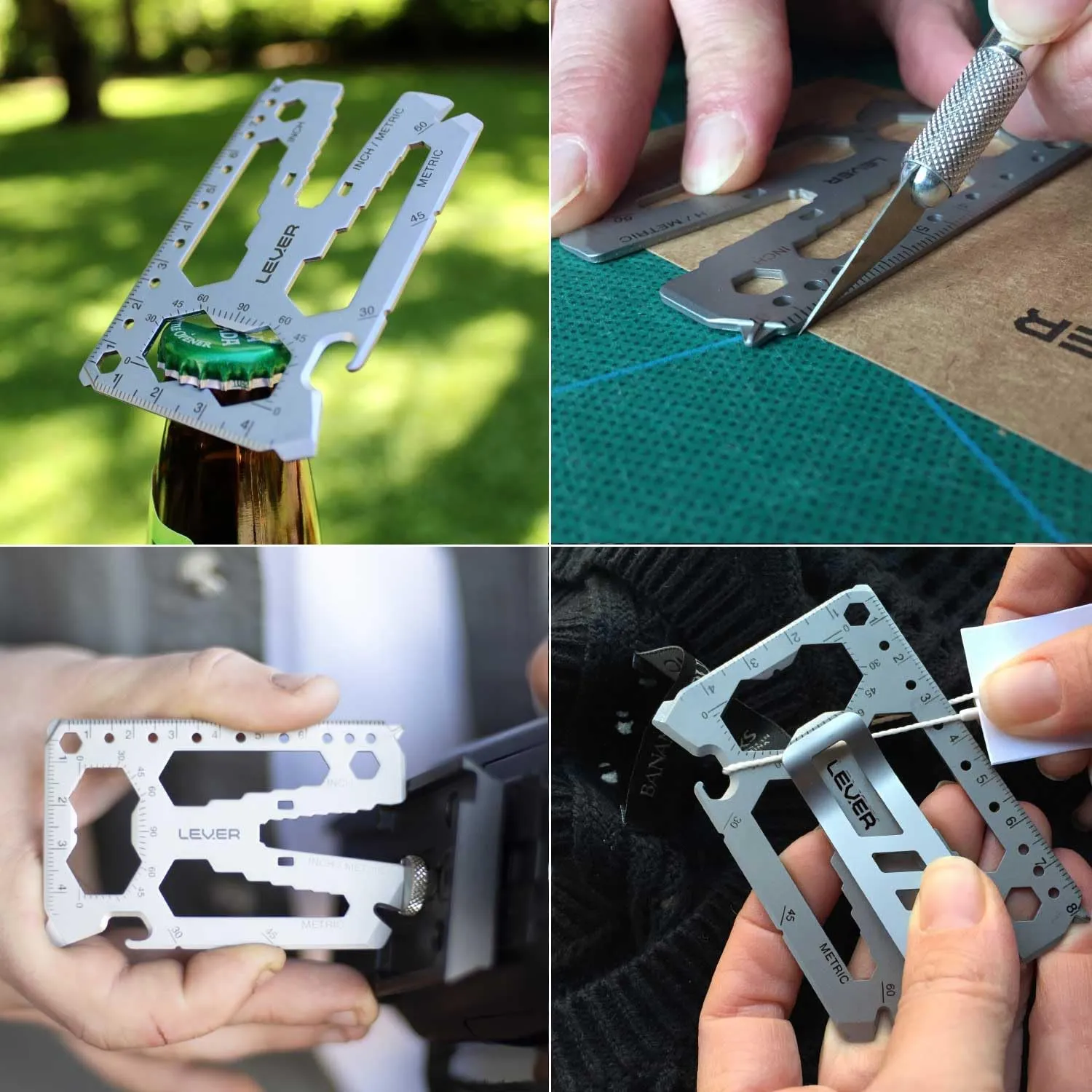 Lever Gear Toolcard Pro - 40 in 1 Credit Card Multitool. Slim, Minimalist Survival Card Wallet Tool Card. TSA Approved Multitool Card Pocket Tool. (Silver, Single)
