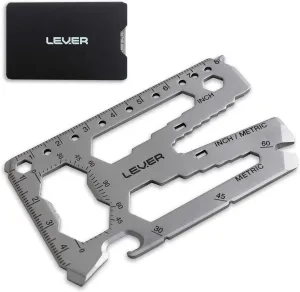 Lever Gear Toolcard Pro - 40 in 1 Credit Card Multitool. Slim, Minimalist Survival Card Wallet Tool Card. TSA Approved Multitool Card Pocket Tool. (Silver, Single)