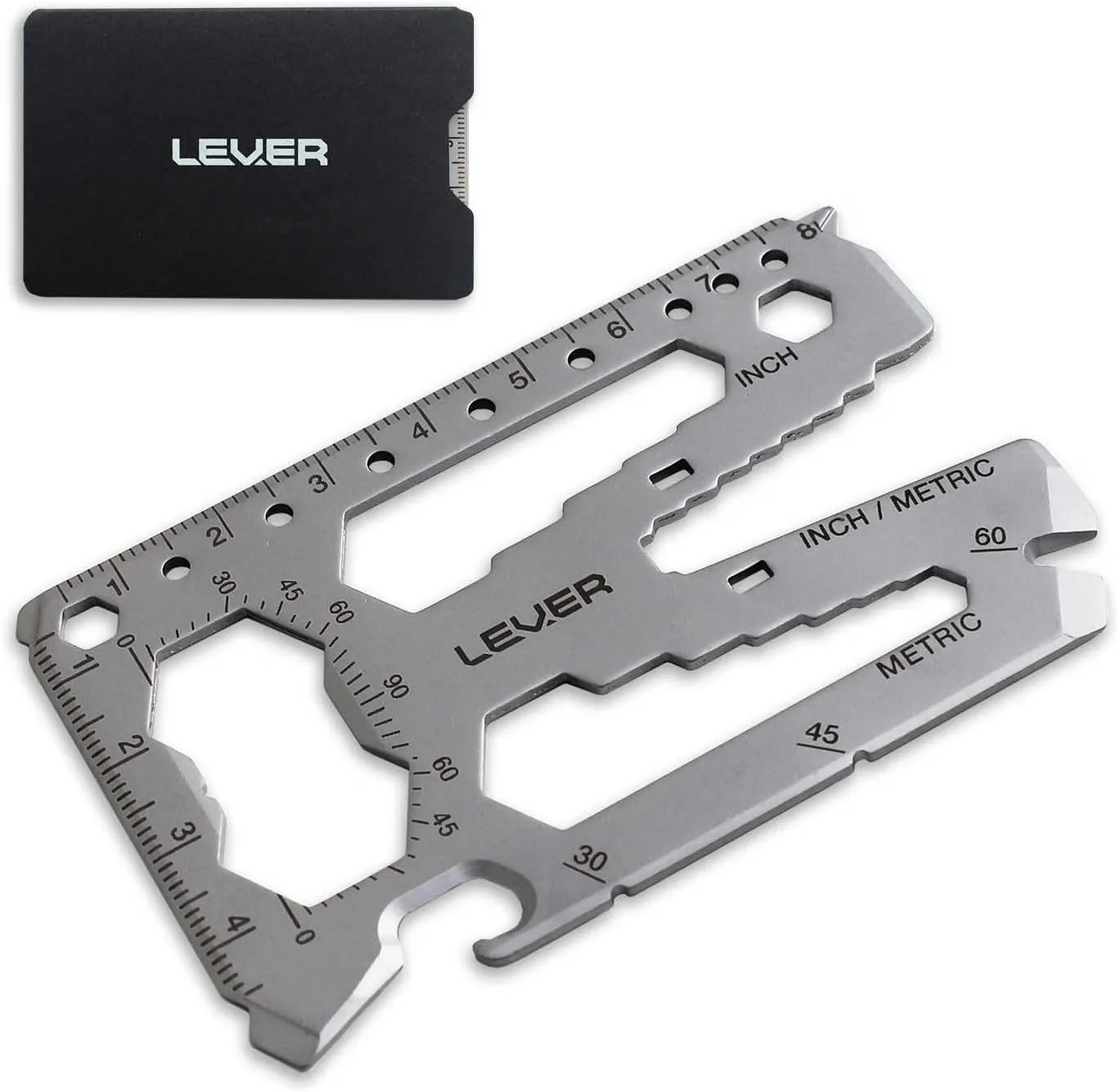 Lever Gear Toolcard Pro - 40 in 1 Credit Card Multitool. Slim, Minimalist Survival Card Wallet Tool Card. TSA Approved Multitool Card Pocket Tool. (Silver, Single)
