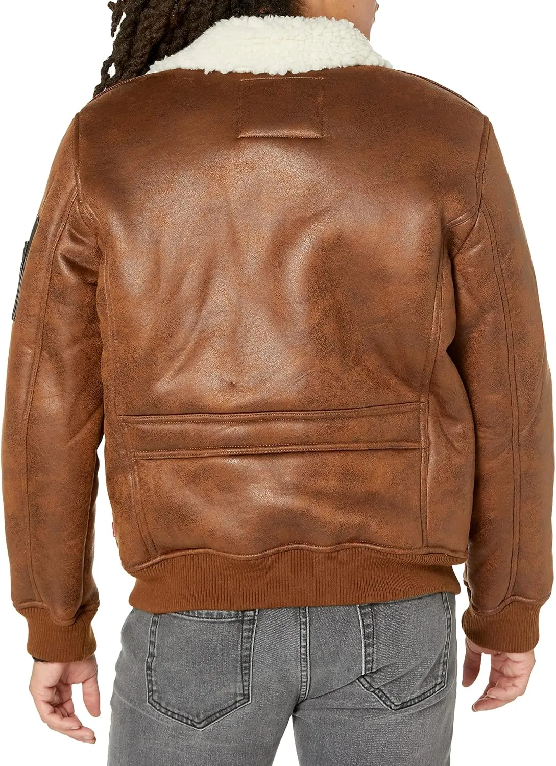 Levi's mens Faux Leather Aviator Bomber Jacket With Sherpa Lined Collar