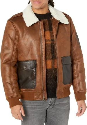 Levi's mens Faux Leather Aviator Bomber Jacket With Sherpa Lined Collar