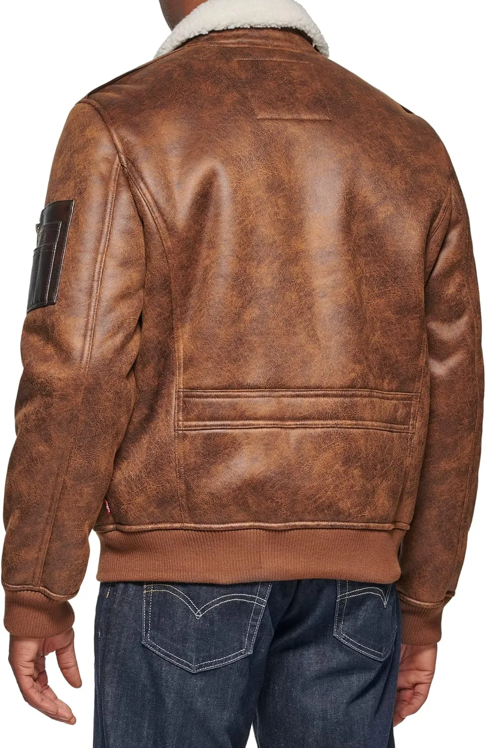 Levi's mens Faux Leather Aviator Bomber Jacket With Sherpa Lined Collar