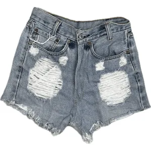 Levis Reworked Ladies High Rise Destroyed Denim Shorts - Size 23"