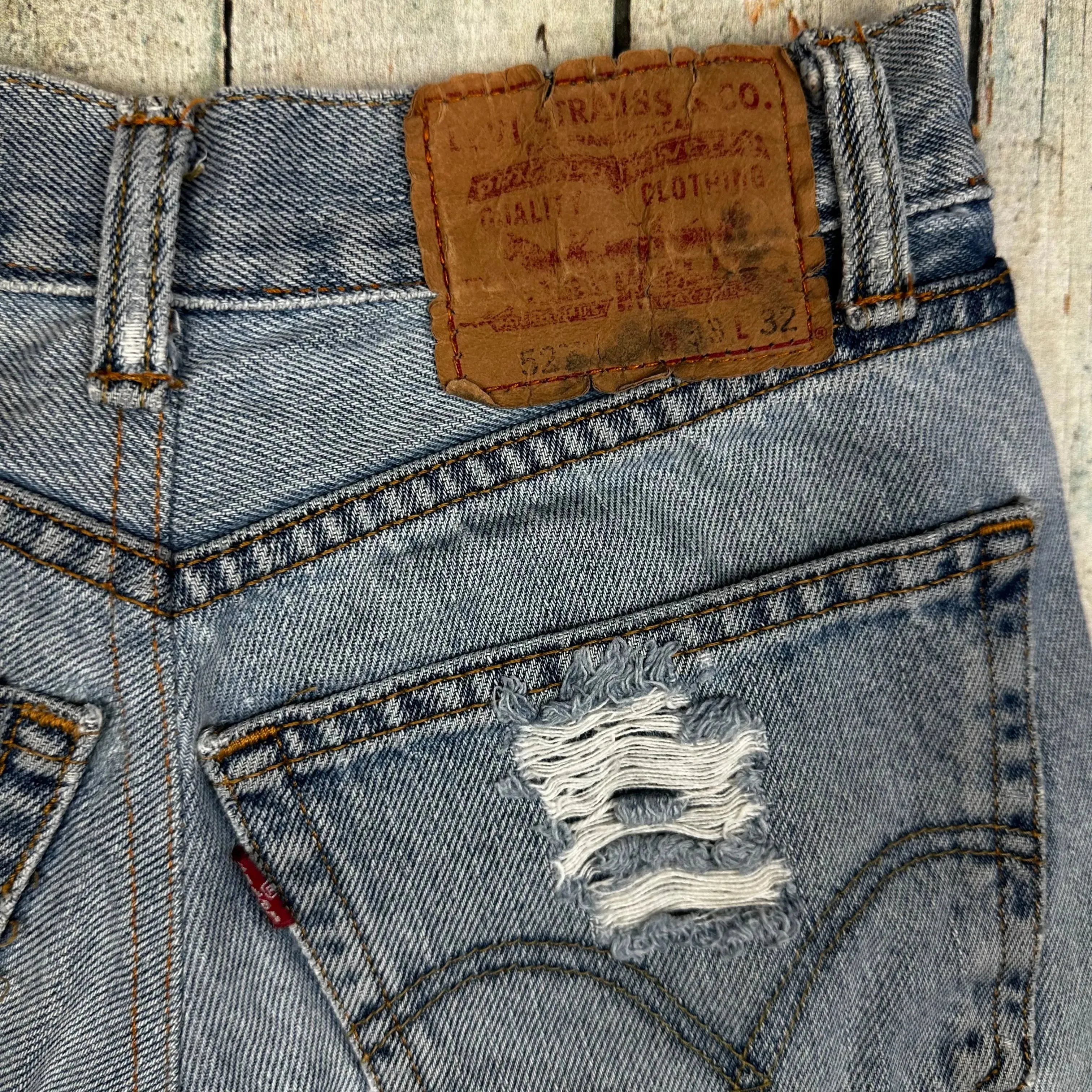 Levis Reworked Ladies High Rise Destroyed Denim Shorts - Size 23"