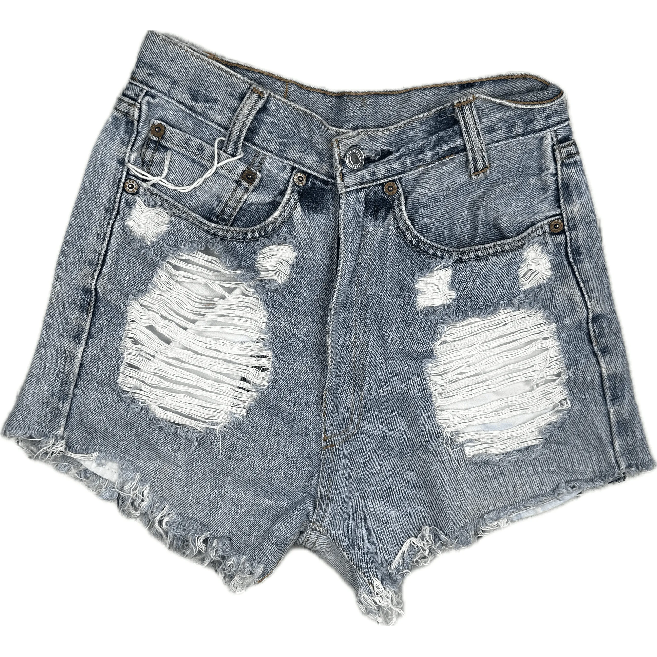 Levis Reworked Ladies High Rise Destroyed Denim Shorts - Size 23"