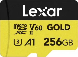 Lexar 256GB Professional Gold Micro SD Card, UHS-II, C10, U3, V60, A1, Full HD, 4K, Up to 280/180 MB/s microSDXC Memory Card, for Drones, Action Cameras, Portable Gaming Devices (LMSGOLD256G-BNNNG)