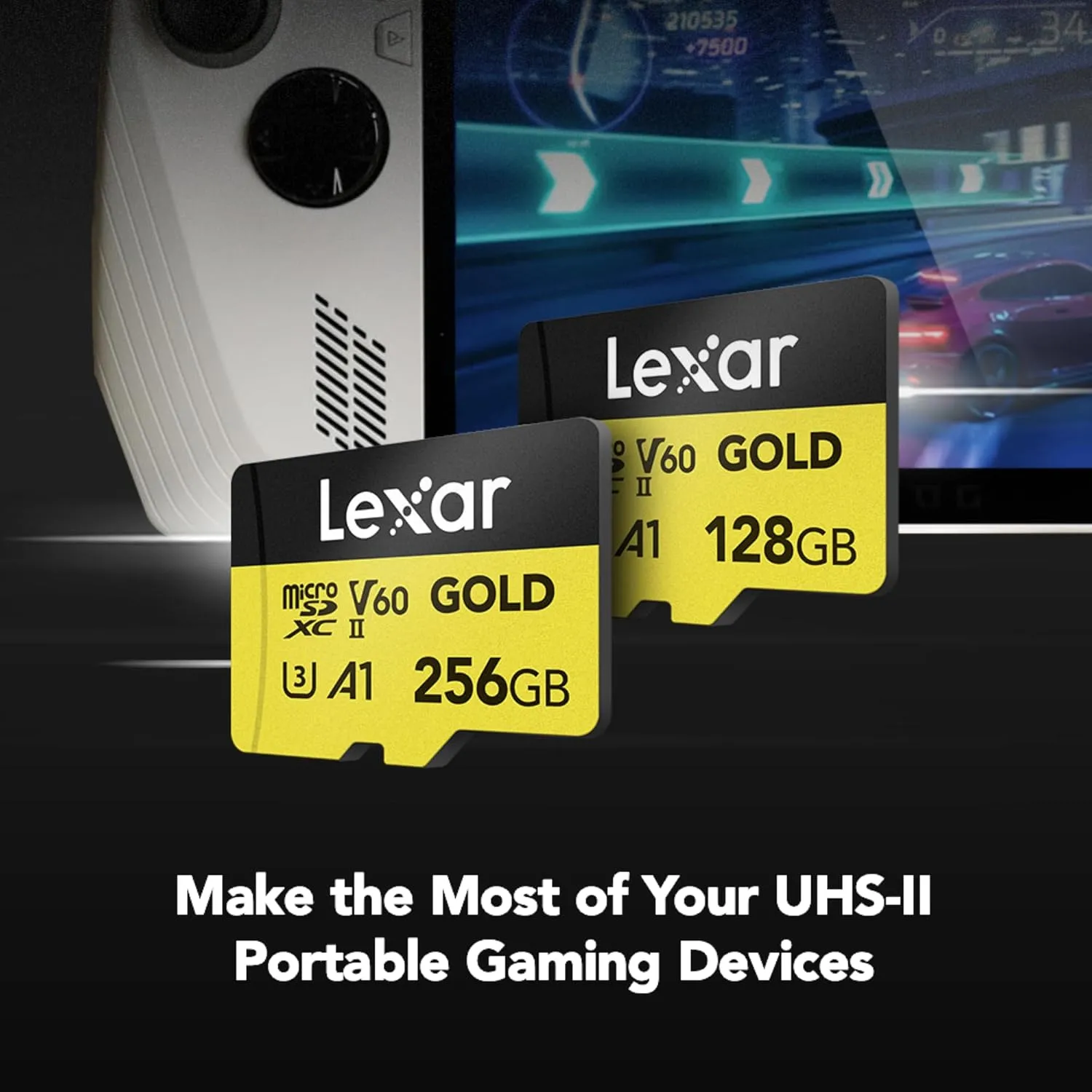 Lexar 256GB Professional Gold Micro SD Card, UHS-II, C10, U3, V60, A1, Full HD, 4K, Up to 280/180 MB/s microSDXC Memory Card, for Drones, Action Cameras, Portable Gaming Devices (LMSGOLD256G-BNNNG)