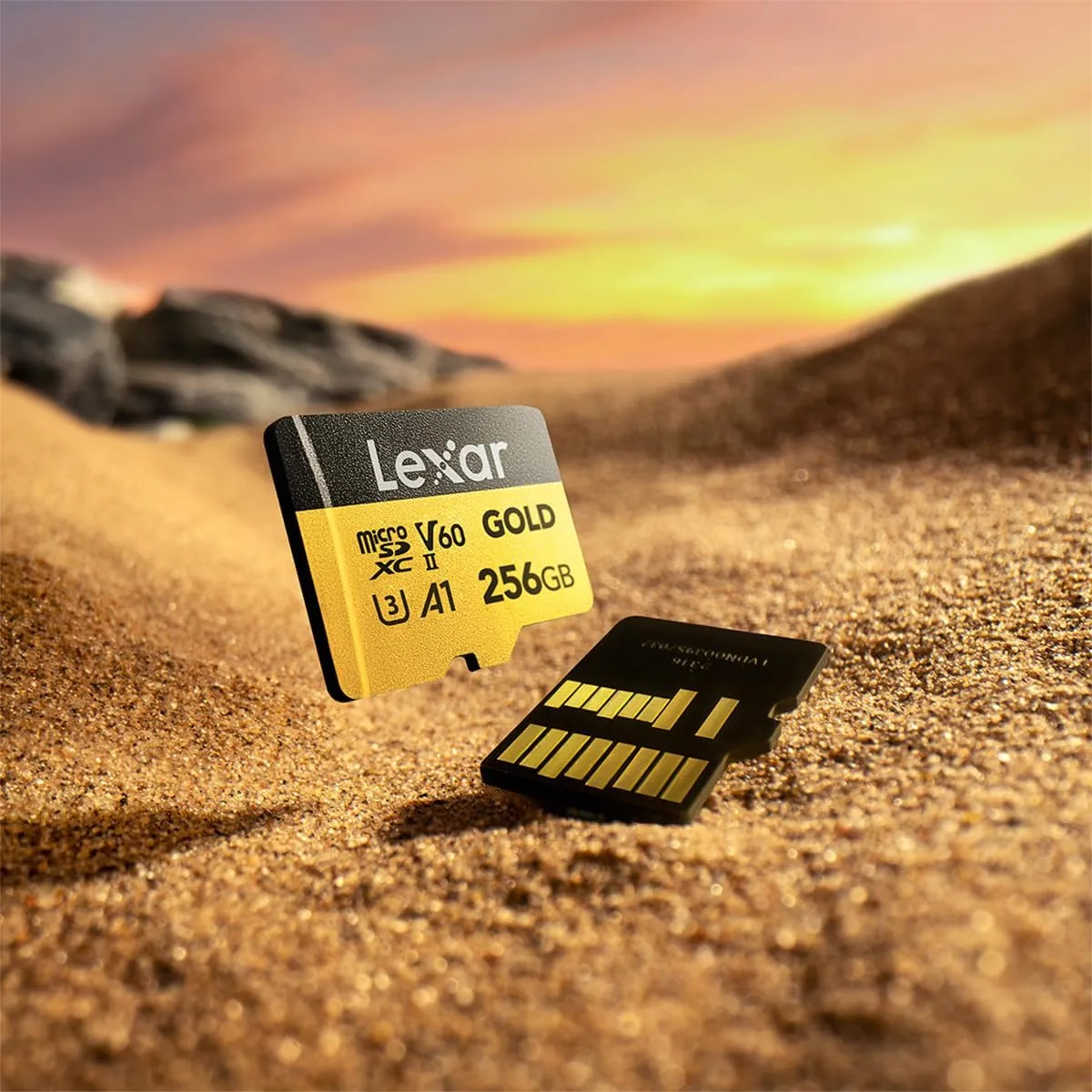 Lexar 256GB Professional Gold Micro SD Card, UHS-II, C10, U3, V60, A1, Full HD, 4K, Up to 280/180 MB/s microSDXC Memory Card, for Drones, Action Cameras, Portable Gaming Devices (LMSGOLD256G-BNNNG)