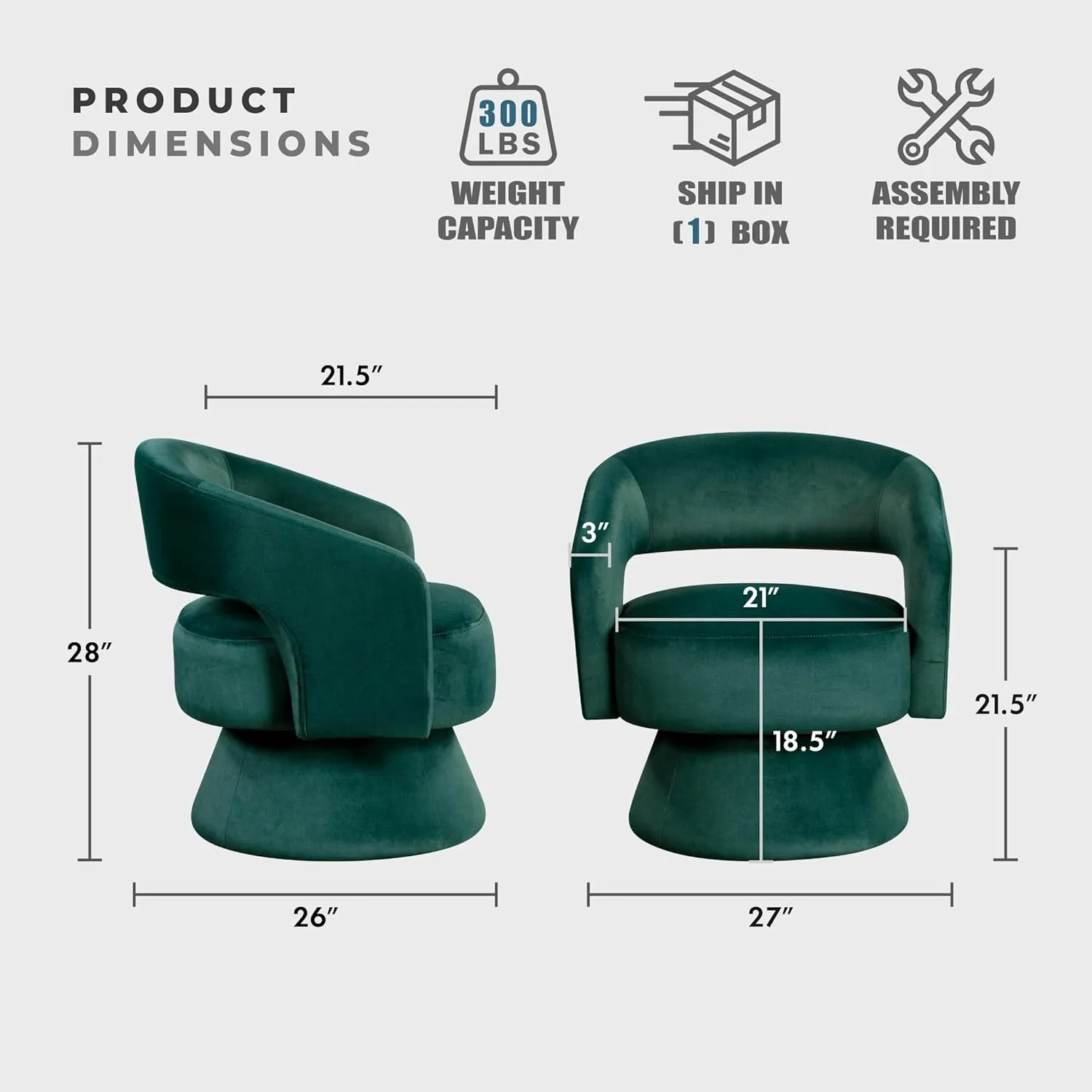 Lexicon 360 Degree Swivel Accent Chair Arm Chair, Modern Comfy Velvet Barrel Chair, Open Back Round Chair with Metal Swivel Base, Club Armchair for Living Room/Bedroom/Office, Green