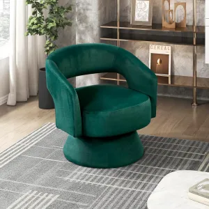 Lexicon 360 Degree Swivel Accent Chair Arm Chair, Modern Comfy Velvet Barrel Chair, Open Back Round Chair with Metal Swivel Base, Club Armchair for Living Room/Bedroom/Office, Green