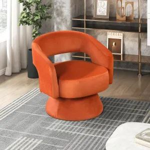 Lexicon 360 Degree Swivel Accent Chair Arm Chair, Modern Comfy Velvet Barrel Chair, Open Back Round Chair with Metal Swivel Base, Club Armchair for Living Room/Bedroom/Office, Orange