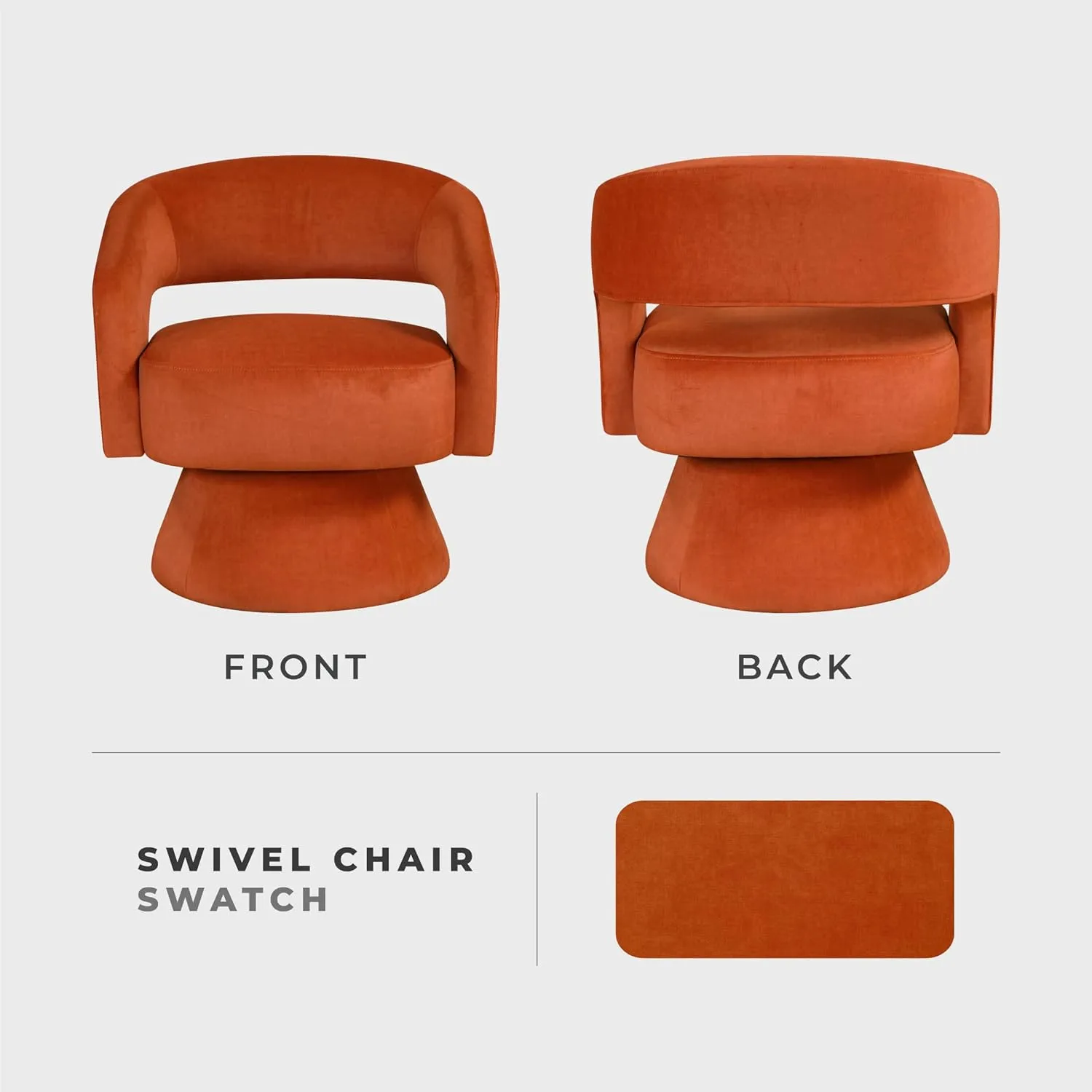 Lexicon 360 Degree Swivel Accent Chair Arm Chair, Modern Comfy Velvet Barrel Chair, Open Back Round Chair with Metal Swivel Base, Club Armchair for Living Room/Bedroom/Office, Orange