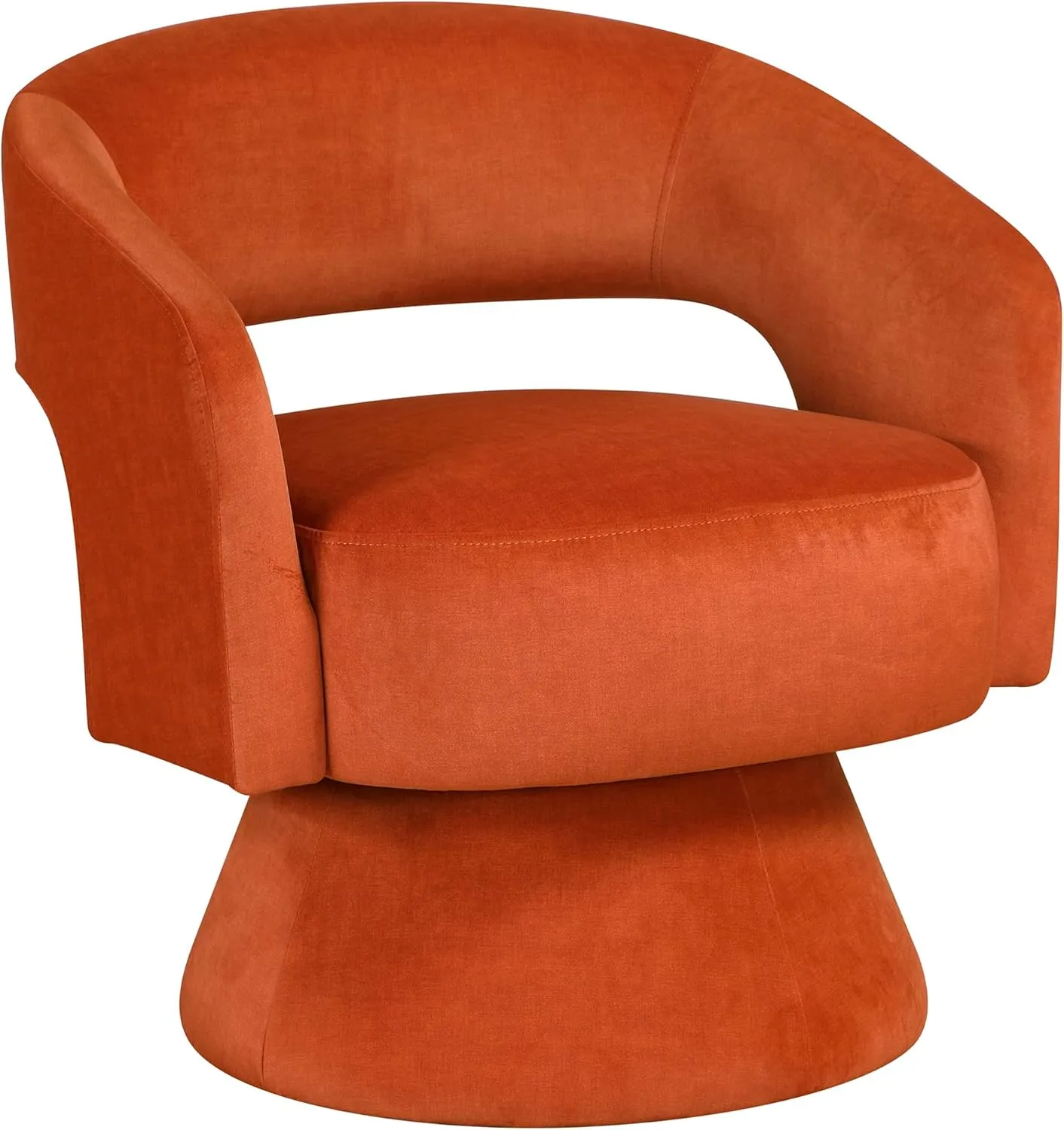 Lexicon 360 Degree Swivel Accent Chair Arm Chair, Modern Comfy Velvet Barrel Chair, Open Back Round Chair with Metal Swivel Base, Club Armchair for Living Room/Bedroom/Office, Orange
