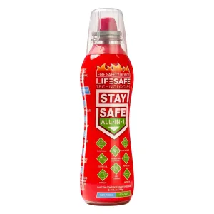 LifeSafe Technologies StaySafe All-in-1 Portable Fire Extinguisher, Compact Fire Spray Easy to use on 10 Types of Fires, Non-Toxic & Eco-Friendly