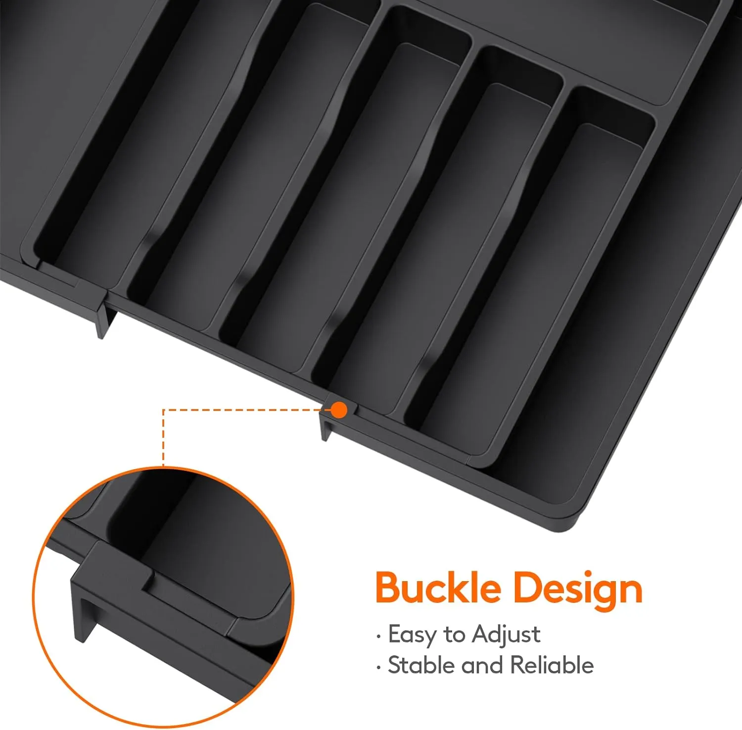 Lifewit Silverware Drawer Organizer, Expandable Utensil Tray for Kitchen, BPA Free Flatware and Cutlery Holder, Adjustable Plastic Storage for Spoons Forks Knives, 2 Pack, Black