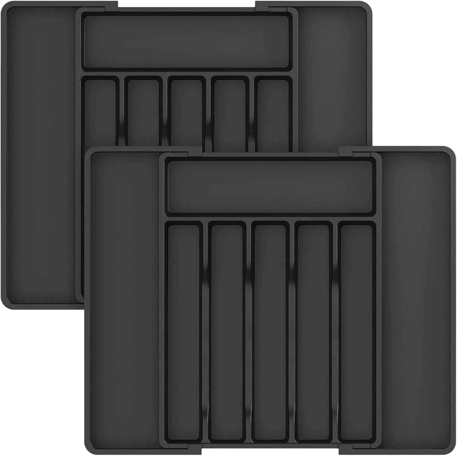 Lifewit Silverware Drawer Organizer, Expandable Utensil Tray for Kitchen, BPA Free Flatware and Cutlery Holder, Adjustable Plastic Storage for Spoons Forks Knives, 2 Pack, Black