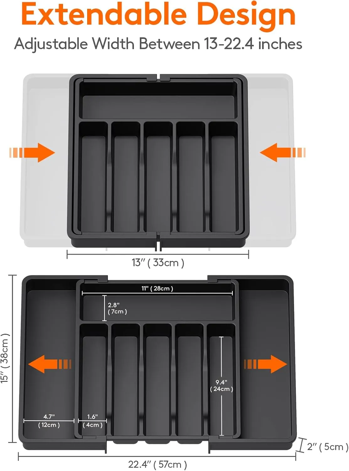 Lifewit Silverware Drawer Organizer, Expandable Utensil Tray for Kitchen, BPA Free Flatware and Cutlery Holder, Adjustable Plastic Storage for Spoons Forks Knives, 2 Pack, Black