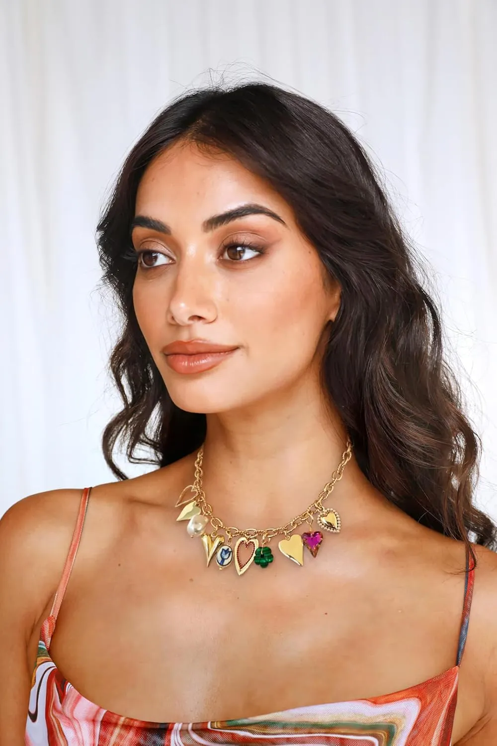 LILIE&WHITE Gold Cross Charms Necklace Trendy Heart Pendant Necklace Chunky Gold Necklaces Fashion Pearl Heart Flower Choker Necklaces Jewelry