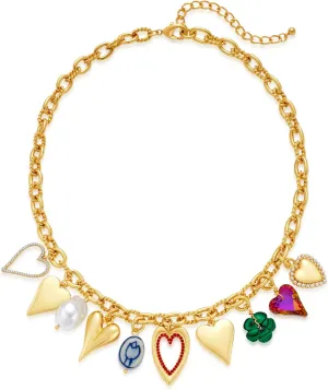 LILIE&WHITE Gold Cross Charms Necklace Trendy Heart Pendant Necklace Chunky Gold Necklaces Fashion Pearl Heart Flower Choker Necklaces Jewelry