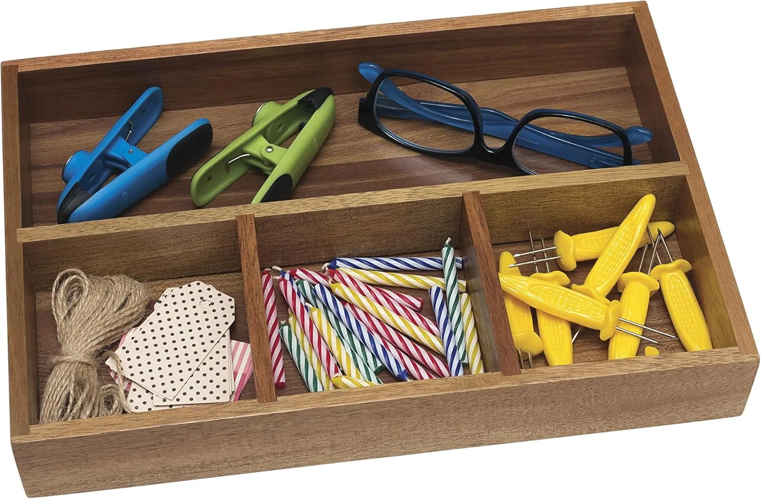 Lipper International Acacia Organizer Tray, 4-Compartments, 12" x 8" x 1 3/4"